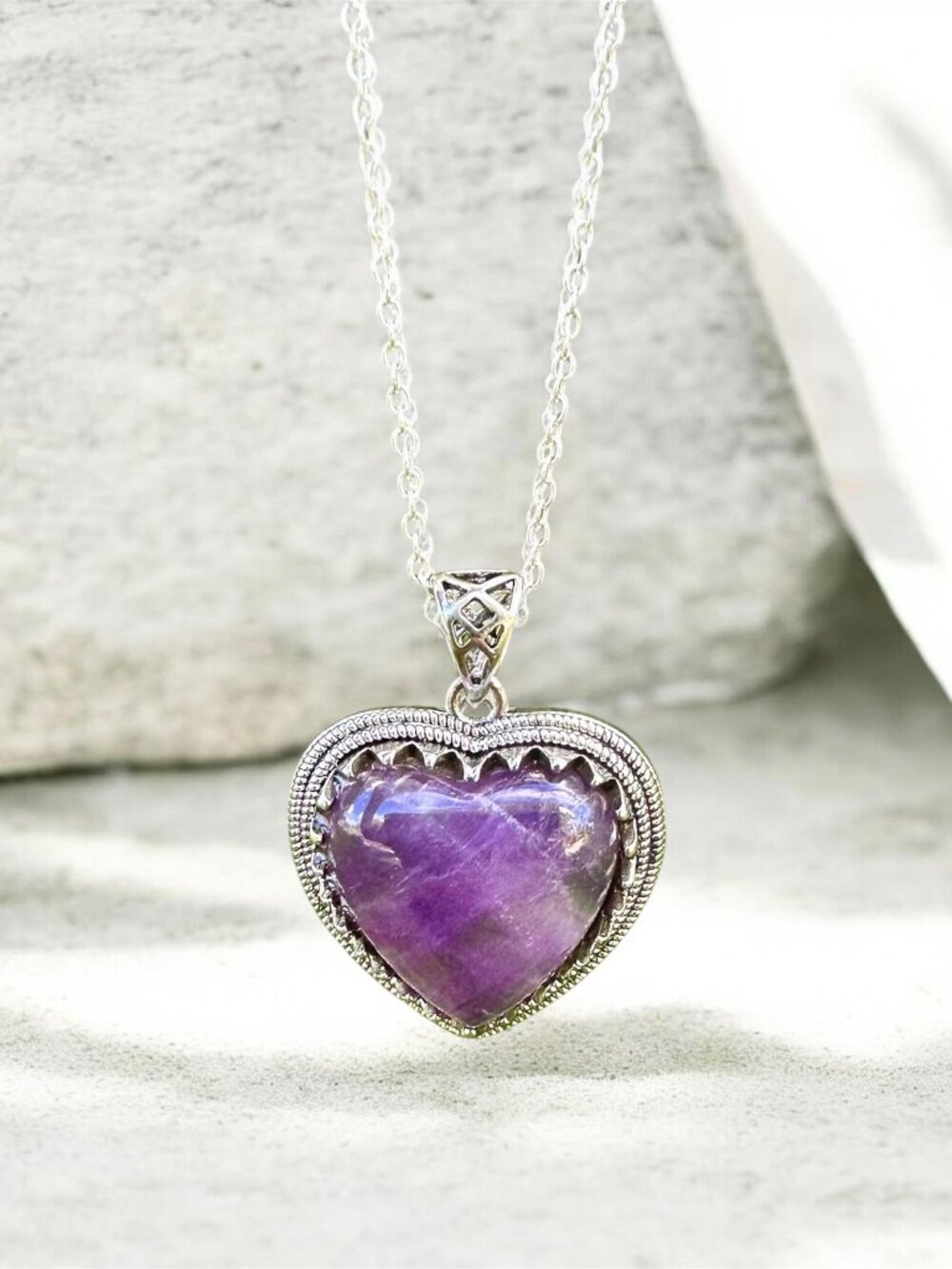 Amethyst Metal Heart Pendant Necklace